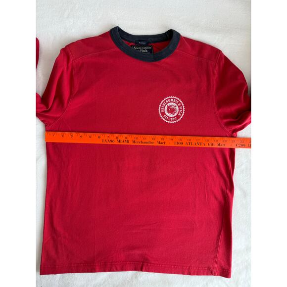 Vintage Abercrombie & Fitch Shirt Men's Medium‎ Red Blue Muscle Bear Trap Lounge - Picture 9 of 12